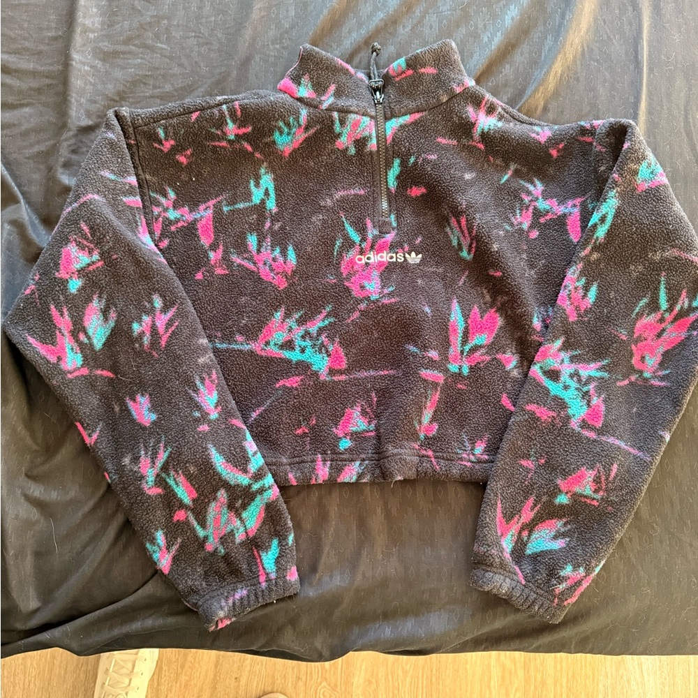Adidas  Fleece Jacket - Black with Pink and Teal Accents